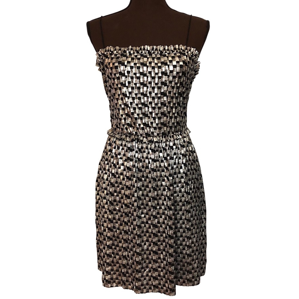 ZARA Metallic Mini Dress, Silver Black